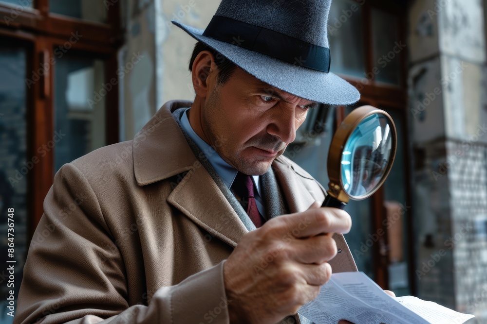 Investigators scour urban and indoor environments with magnifying glasses, unraveling clues in a noir-inspired atmosphere that emphasizes meticulous detective work. Investigators scour urban and indoor environments with magnifying glasses, unraveling clues in a noir-inspired atmosphere that emphasizes meticulous detective work.