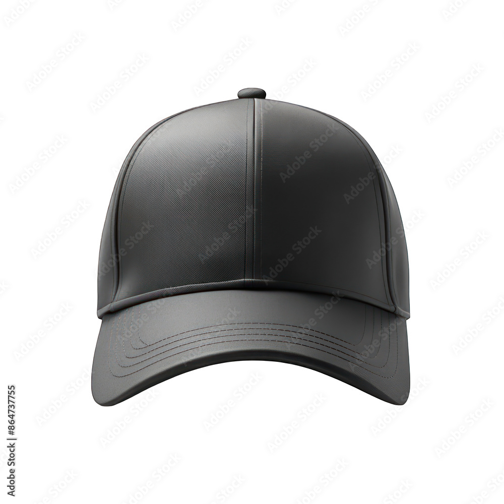 Black baseball cap mockup front view isolated on transparent background