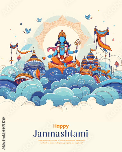 Happy Krishna Janmashtami celebration Indian festival social media post banner poster, Lord Krishna, Kanha, Bal Krishna, photo