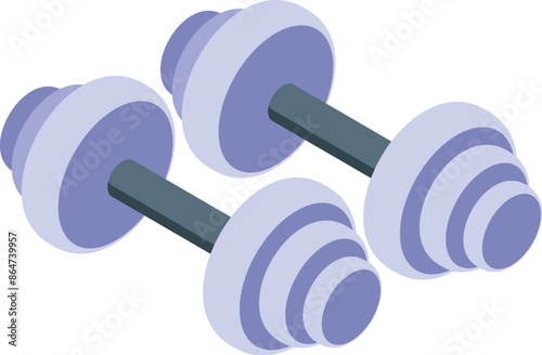 Two dumbbells for bodybuilding training lying on a white background in isometric view