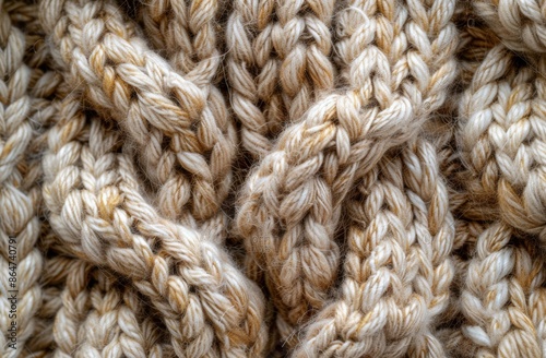 Close Up View of Knitted Fabric With Natural Tan Yarn