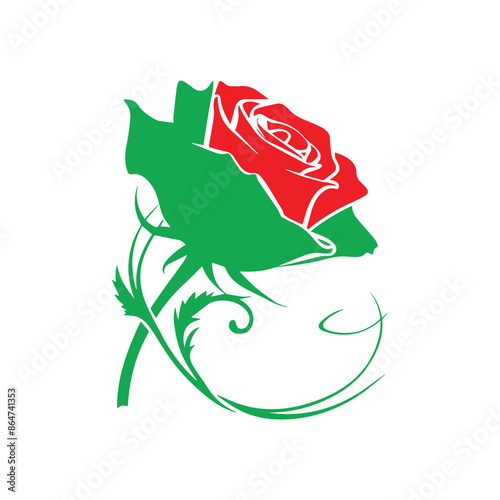 Rose flower, person with a rose on their head, Black roses flowers silhouette vector drawing. Floral beautiful wedding element. 
