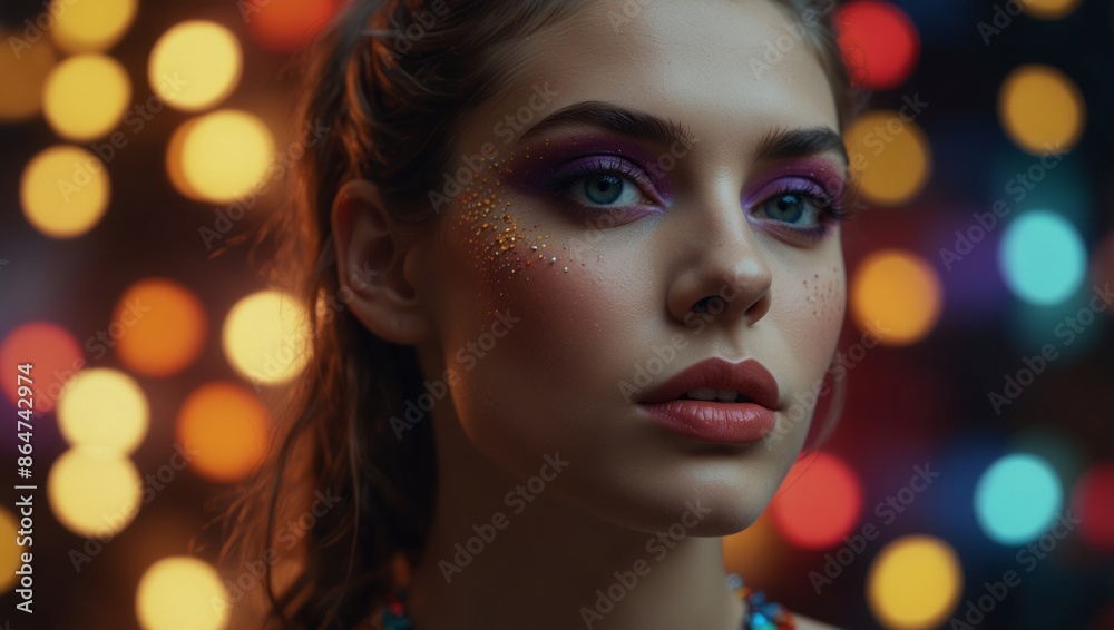 Model with colorful art make-up, close-up. Model with colorful art make-up, close-up.