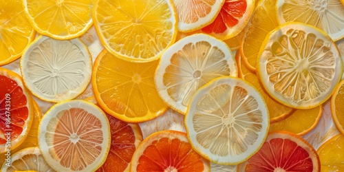 A vibrant and spirited pattern layout featuring an array of citrus slices, creating a fresh and lively visual display.