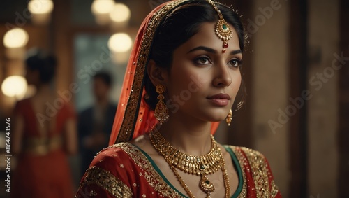 Beautiful indian woman or princess in traditional wear and jwellery. © Denys