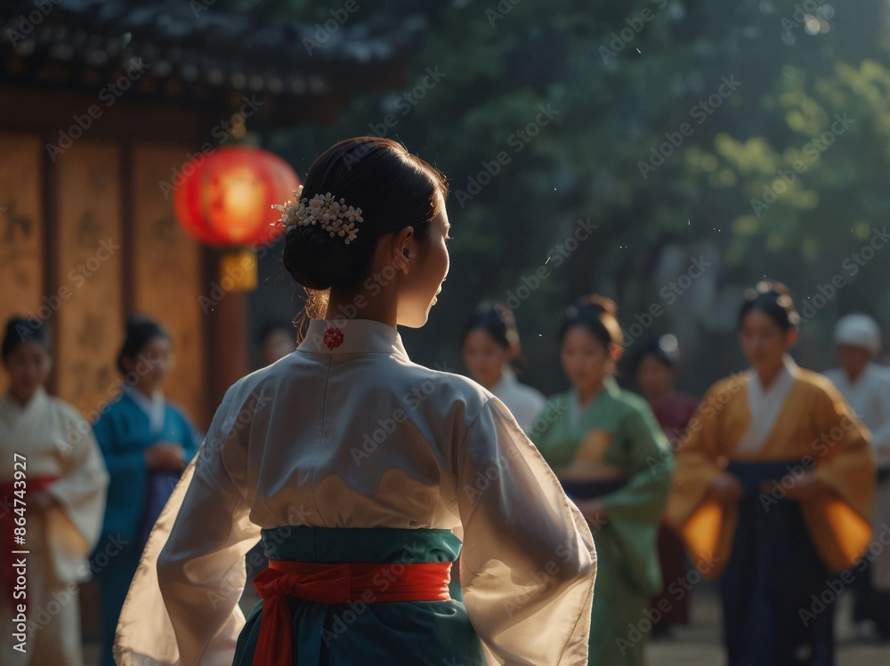 Obraz premium korean traditional dance with chuseok festival.