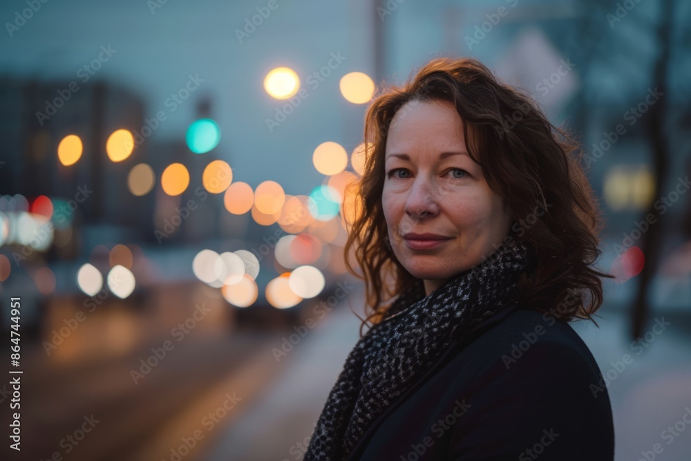 Fototapeta premium Portrait of a beautiful middle-aged woman in the city at night