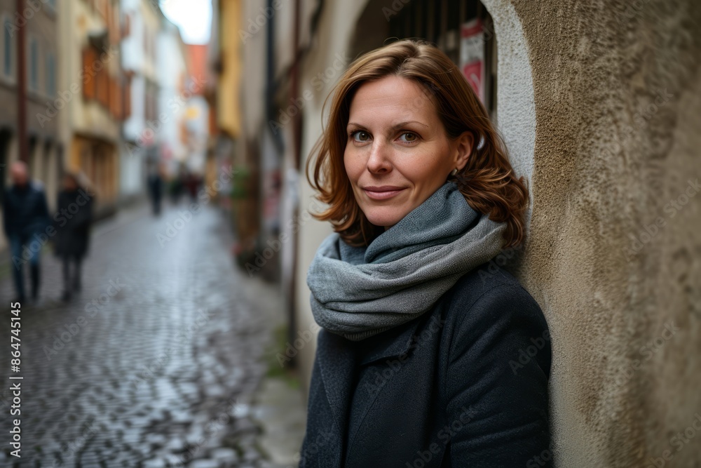 Portrait of a beautiful middle-aged woman with short hair in the city Portrait of a beautiful middle-aged woman with short hair in the city