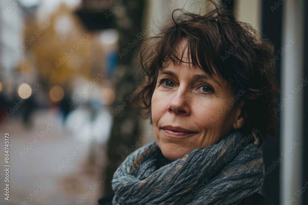 Portrait of a middle-aged woman on a background of the city Portrait of a middle-aged woman on a background of the city