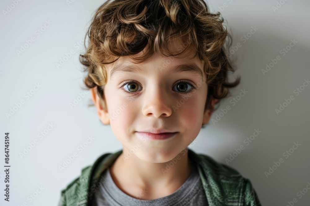 Portrait of a cute little boy with blond curly hair looking at camera Portrait of a cute little boy with blond curly hair looking at camera