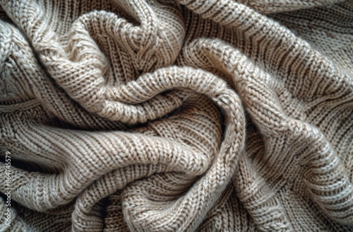 Close Up of Beige Knitted Fabric Texture