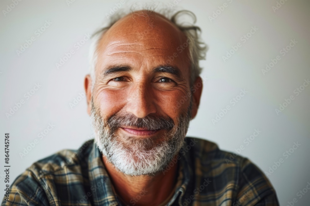 Portrait of a happy senior man smiling at the camera against a grey background Portrait of a happy senior man smiling at the camera against a grey background