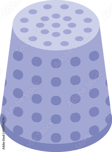Metal sewing thimble with holes for needlework isometric icon, tailoring tool