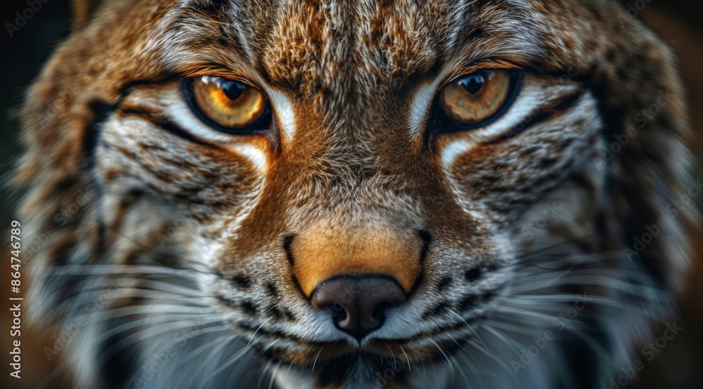 Fototapeta premium Close-Up View of a Lynxs Eyes and Nose in the Wild