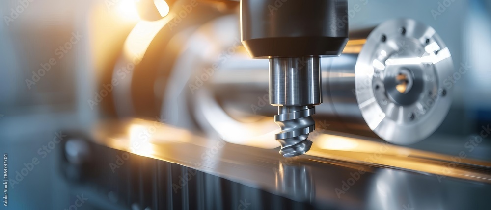 CNC machine crafting a turbine blade from steel, detailed milling and turning process, advanced metal tools, industrial setting, precision engineering CNC machine crafting a turbine blade from steel, detailed milling and turning process, advanced metal tools, industrial setting, precision engineering