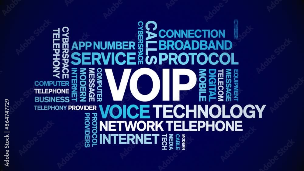 VOIP animated word cloud;text design animation tag kinetic typography seamless loop.