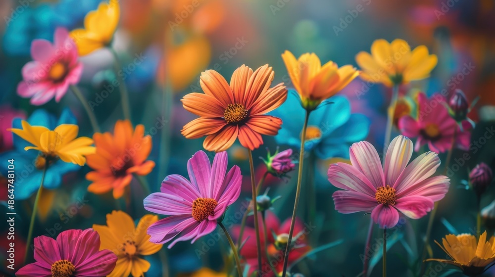 Close-up of colorful urban wildflowers, their bright petals standing out vividly against a minimal background, celebrating nature in the city.