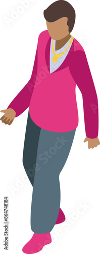 Rapper walking wearing gold chain and pink jumper isometric illustration