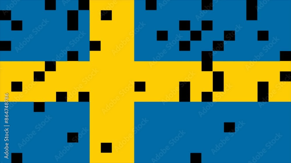 Sweden flag pixel transition on transparent background