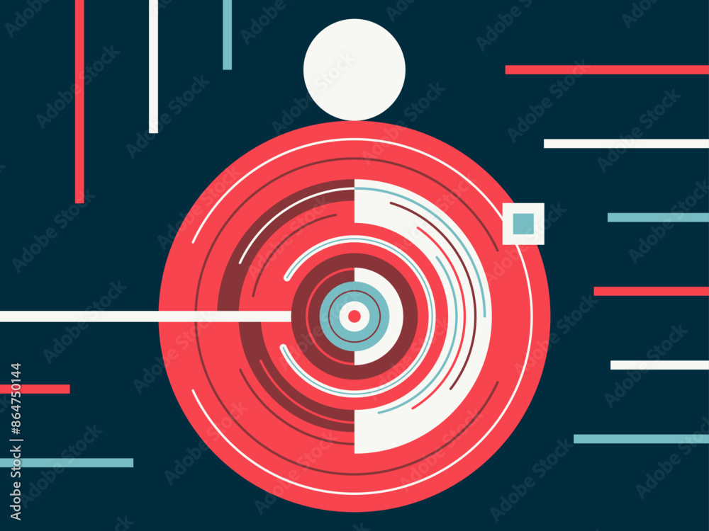 Various geometric shapes with an abstract illustration. Futuristic vector background.