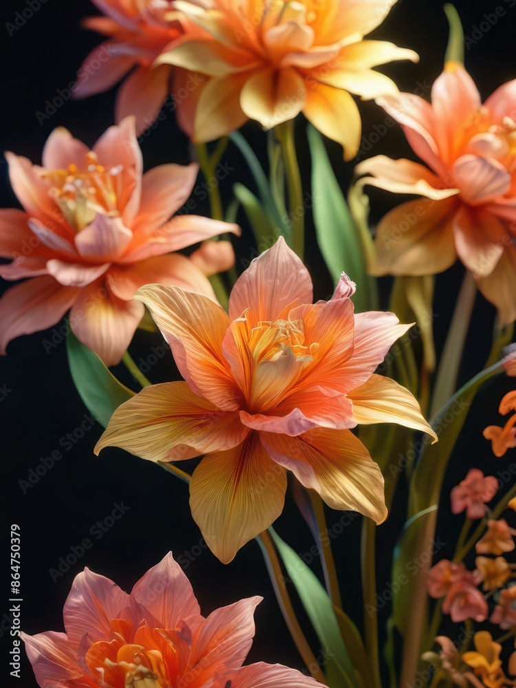 Orange Flowers on Black Background. Orange Flowers on Black Background.