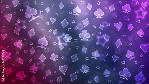 Bokeh blue pattern of playing cards symbols.