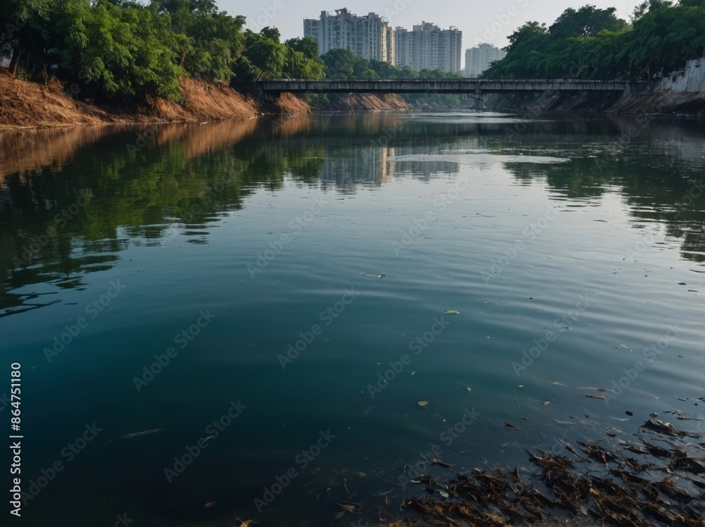 Obraz premium Contrast of Pollution and Cleanliness in Urban Water Bodies.