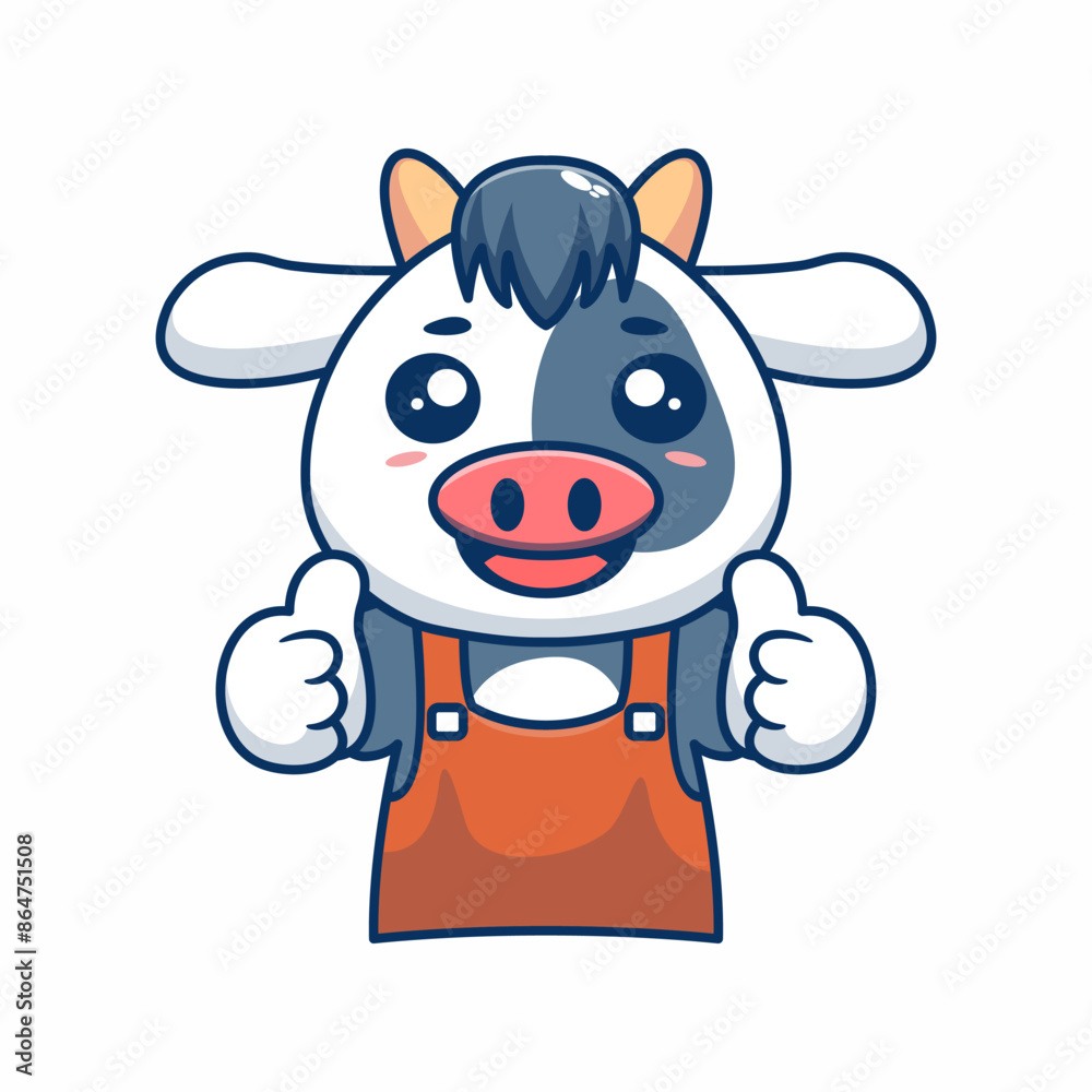Cute cow barista thumbs up hand hand drawn illustration cartoon kawaii Cute cow barista thumbs up hand hand drawn illustration cartoon kawaii