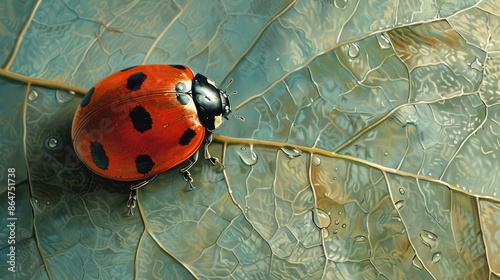 A ladybug is sitting on a leaf photo