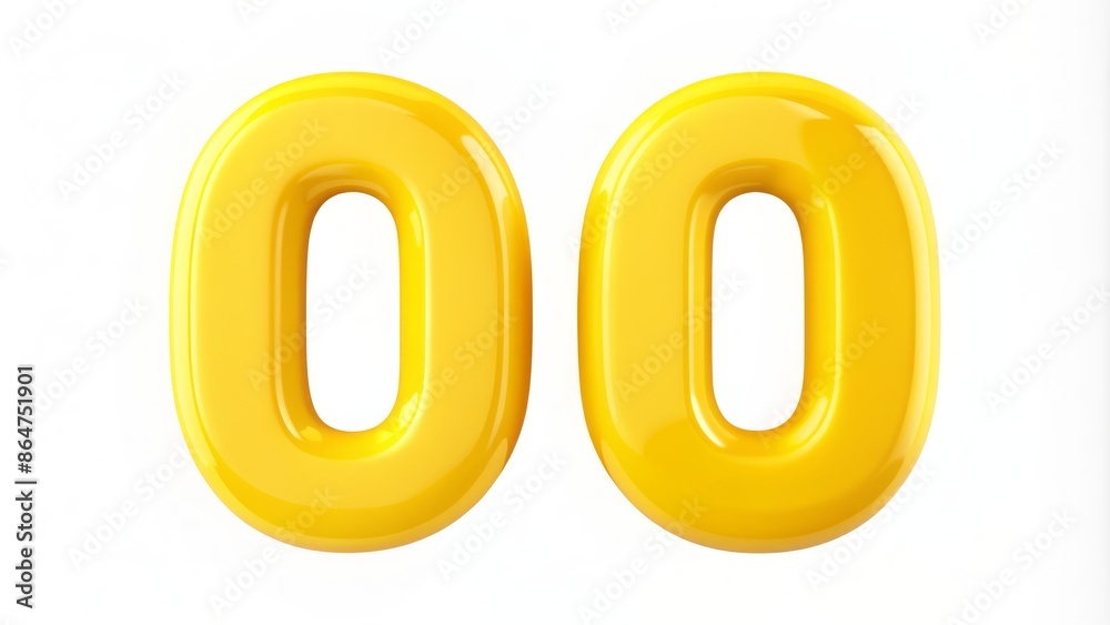 Bright yellow plastic numbers zero to nine isolated on white background, three-dimensional vector illustration, modern design, bold digits, and clean layout.