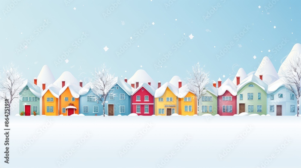 Retro Winter Cityscape With Snowfall and Christmas Decorations Retro Winter Cityscape With Snowfall and Christmas Decorations
