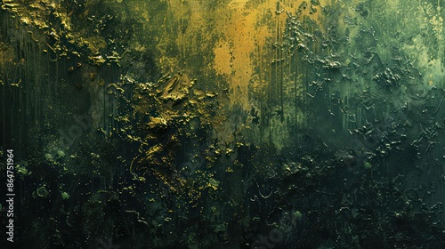 A wall with a green and yellow paint splatter