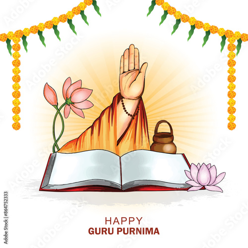 Guru purnima with blessing hand card background