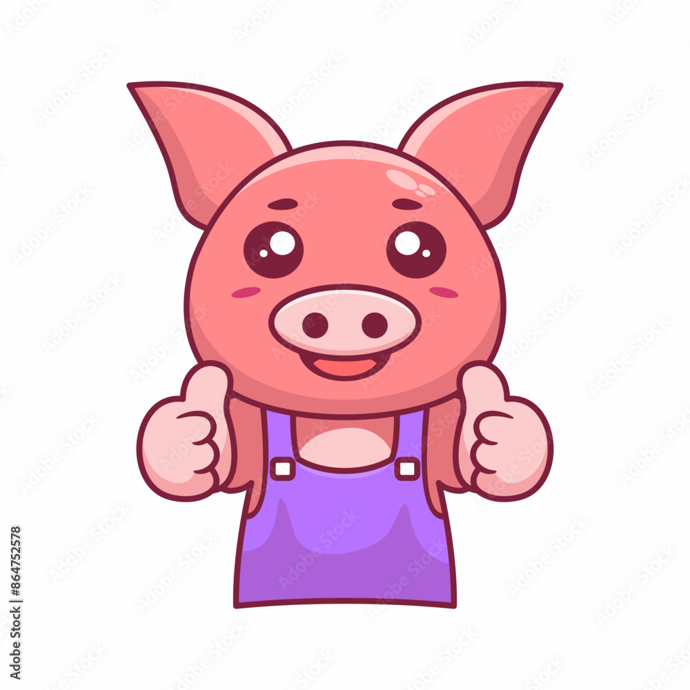 Cute pig barista thumbs up hand hand drawn illustration cartoon kawaii Cute pig barista thumbs up hand hand drawn illustration cartoon kawaii