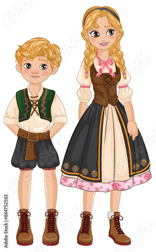 Boy and girl in traditional Bavarian clothing