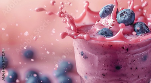 Close Up Of A Glass Of Fresh Blueberry Smoothie With Mint And Sugar