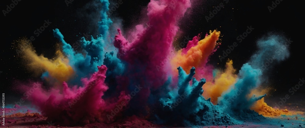 Holi powder blowing up on black background. Holi powder blowing up on black background.