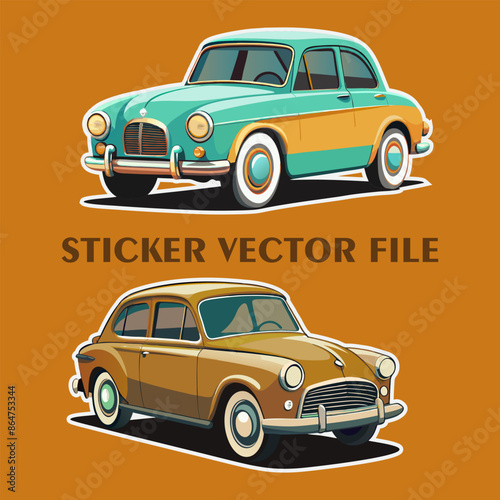 Car retro on brown color background