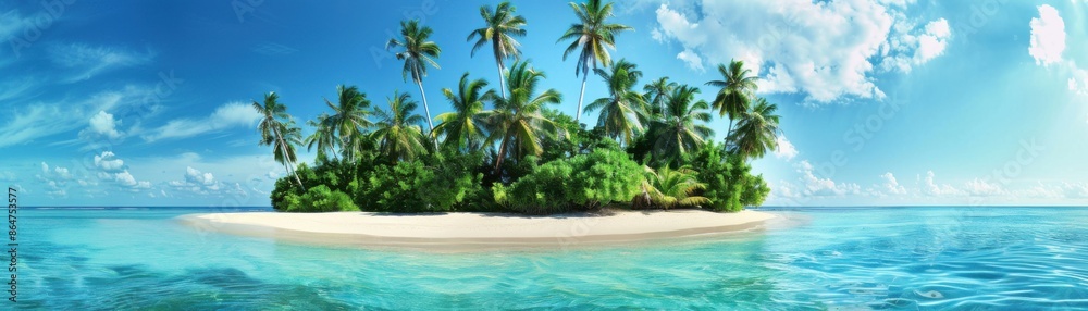 Fototapeta premium A beautiful island with palm trees and a clear blue ocean