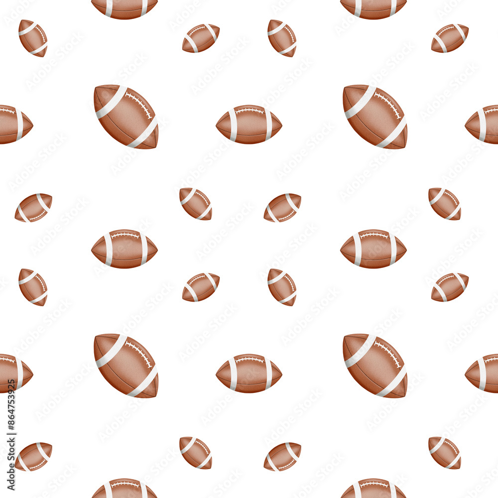 Fototapeta premium Cute watercolor rugby ball seamless pattern.