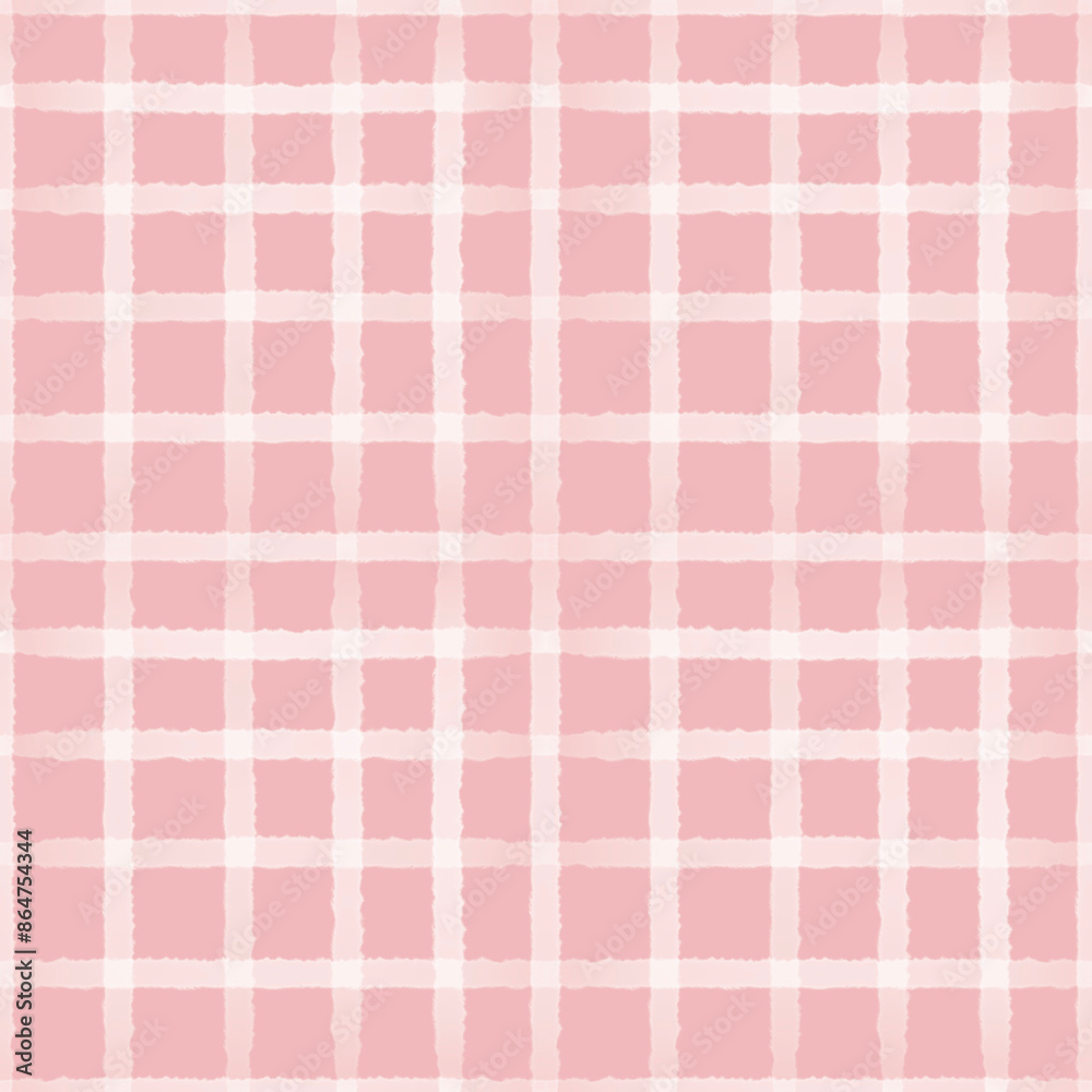 Fototapeta premium White plaid check on pink background seamless pattern.