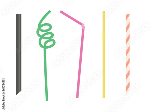 Set of drinking straws colored plastic flexible drink sticks