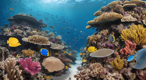 The diverse ecosystem of a coral reef, showcasing vibrant marine life and the intricate details of the underwater environment