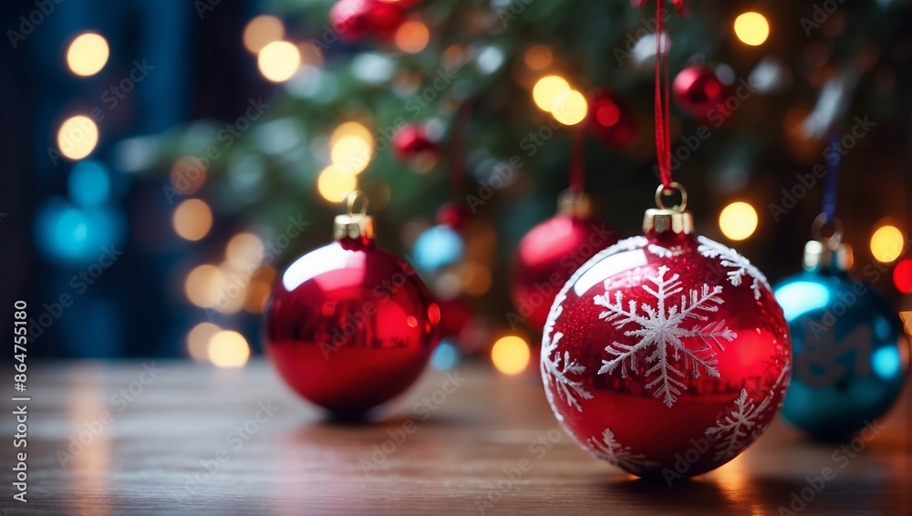 hanging bright christmas ball decoration with snowflakes. hanging bright christmas ball decoration with snowflakes.