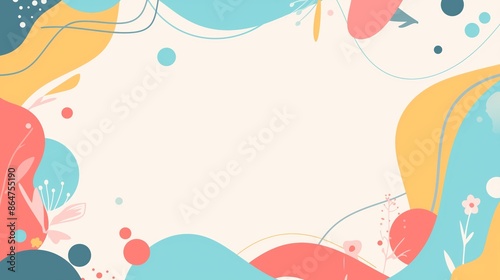 Colorful Abstract Background with Organic Shapes and Floral Elements in Pastel Tones, Perfect for Modern Design Projects, Invitations, Posters, Social Media Graphics, and Creative Presentations