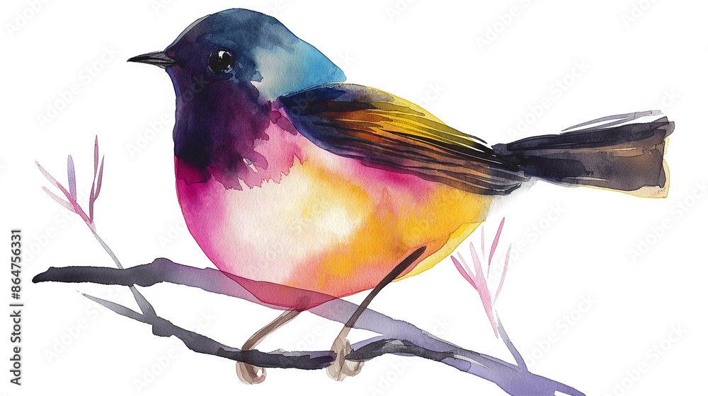 Fototapeta premium Colorful Watercolor illustration of a bird isolated on a transparent background