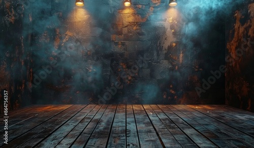 Dark Stage With Spotlights and Smoke