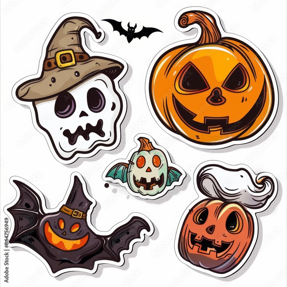 Set of cartoon funny stickers for the Halloween holiday Set of cartoon funny stickers for the Halloween holiday