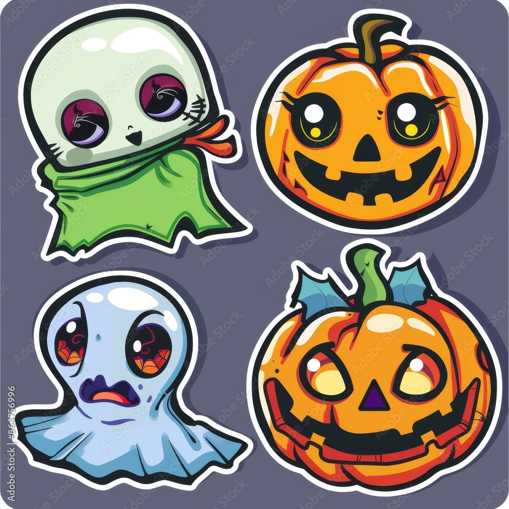 Set of cartoon funny stickers for the Halloween holiday Set of cartoon funny stickers for the Halloween holiday