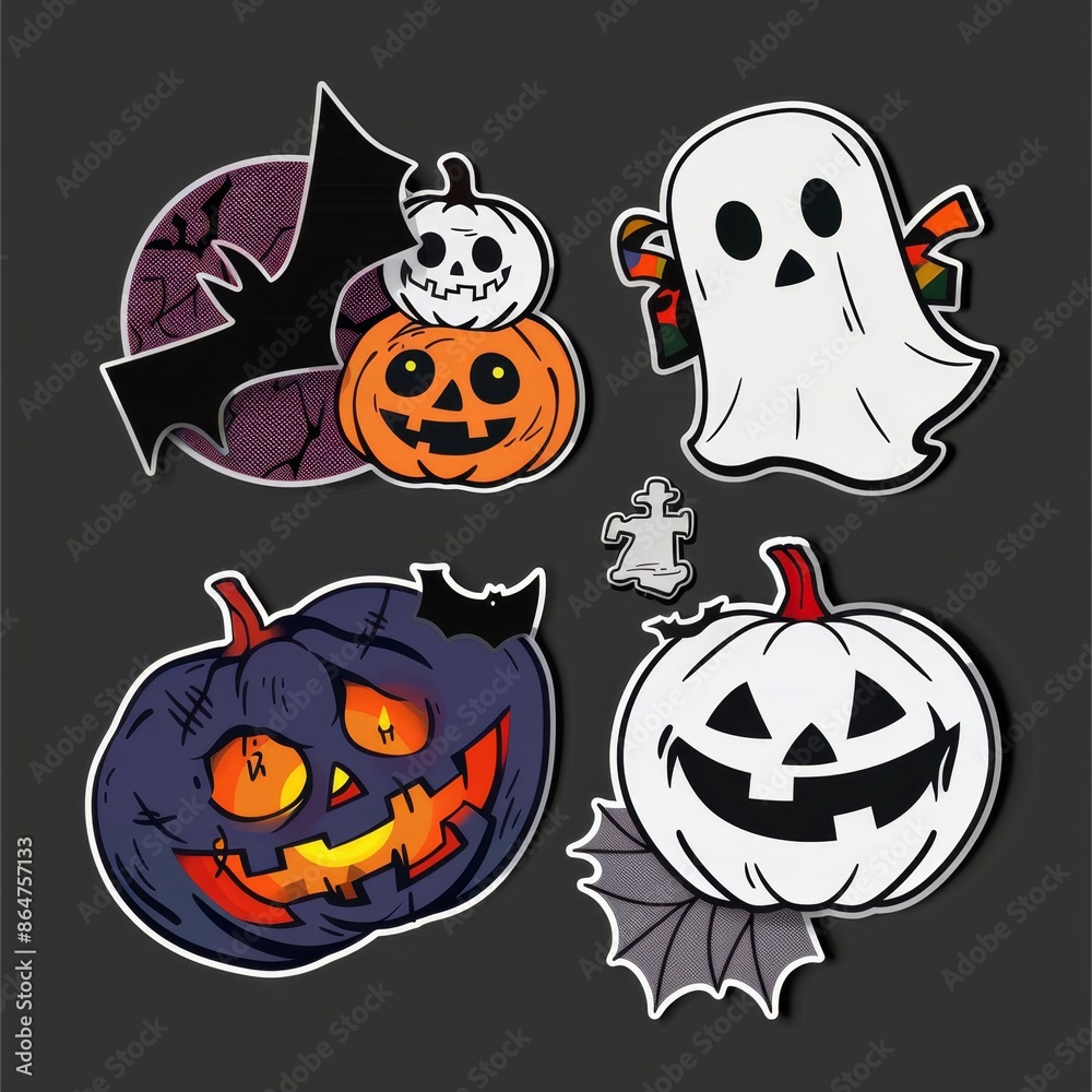 Set of cartoon funny stickers for the Halloween holiday Set of cartoon funny stickers for the Halloween holiday